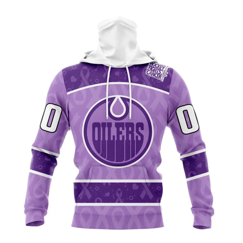 NHL Edmonton Oilers New Lavender Hockey Fight Cancer St2301 Mask Hoodie