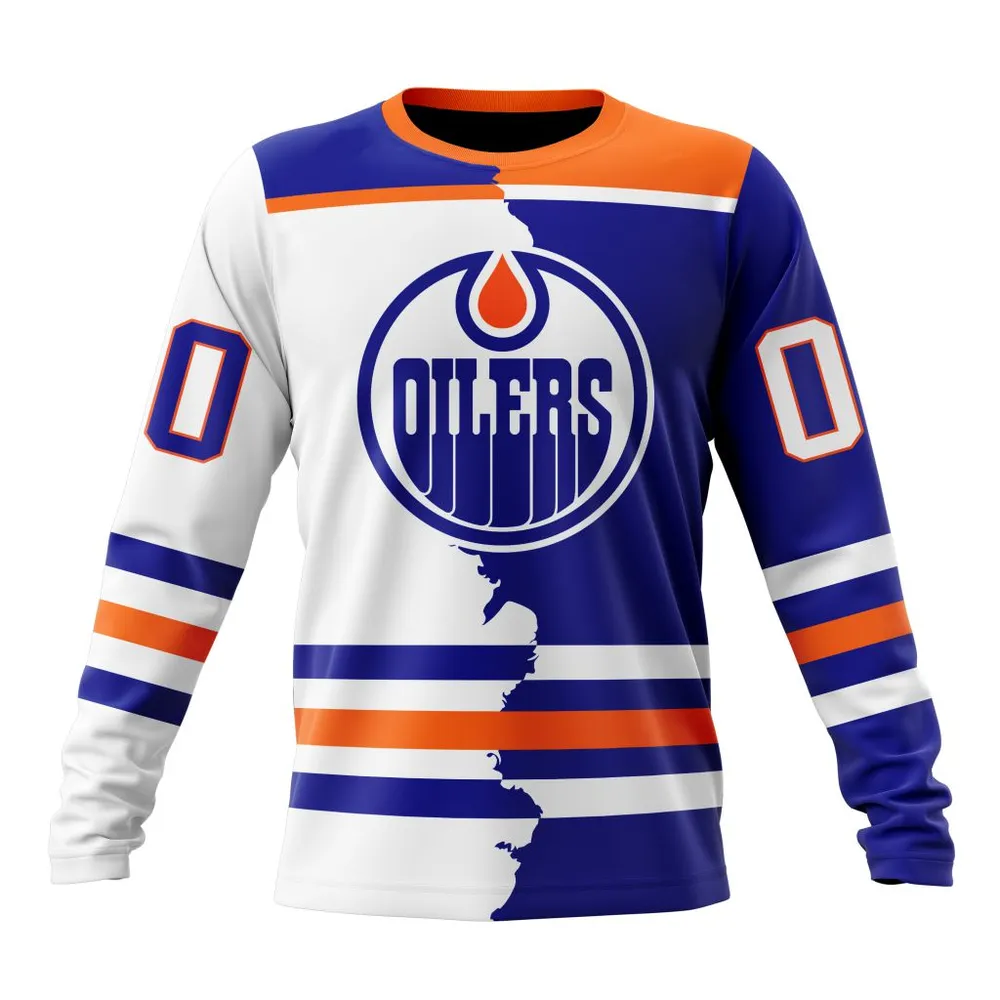 NHL Edmonton Oilers Personalize Home Mix Away Kits Long Sleeved Sweatshirt 