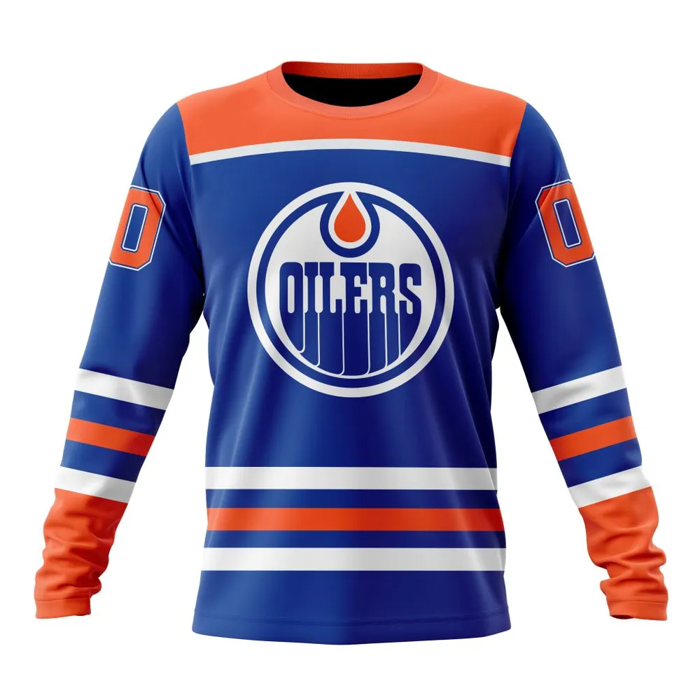 NHL Edmonton Oilers Royal Blue Home Long Sleeved Sweatshirt 