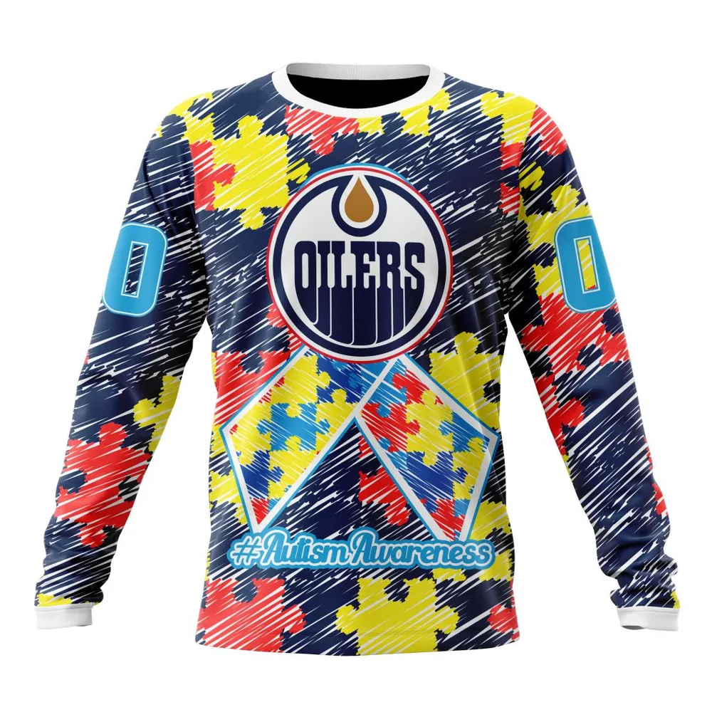 NHL Edmonton Oilers Special Autism Awareness Design St2201 Long Sleeved Sweatshirt 