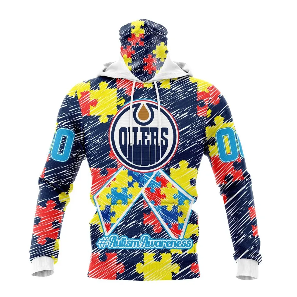 NHL Edmonton Oilers Special Autism Awareness Design St2201 Mask Hoodie