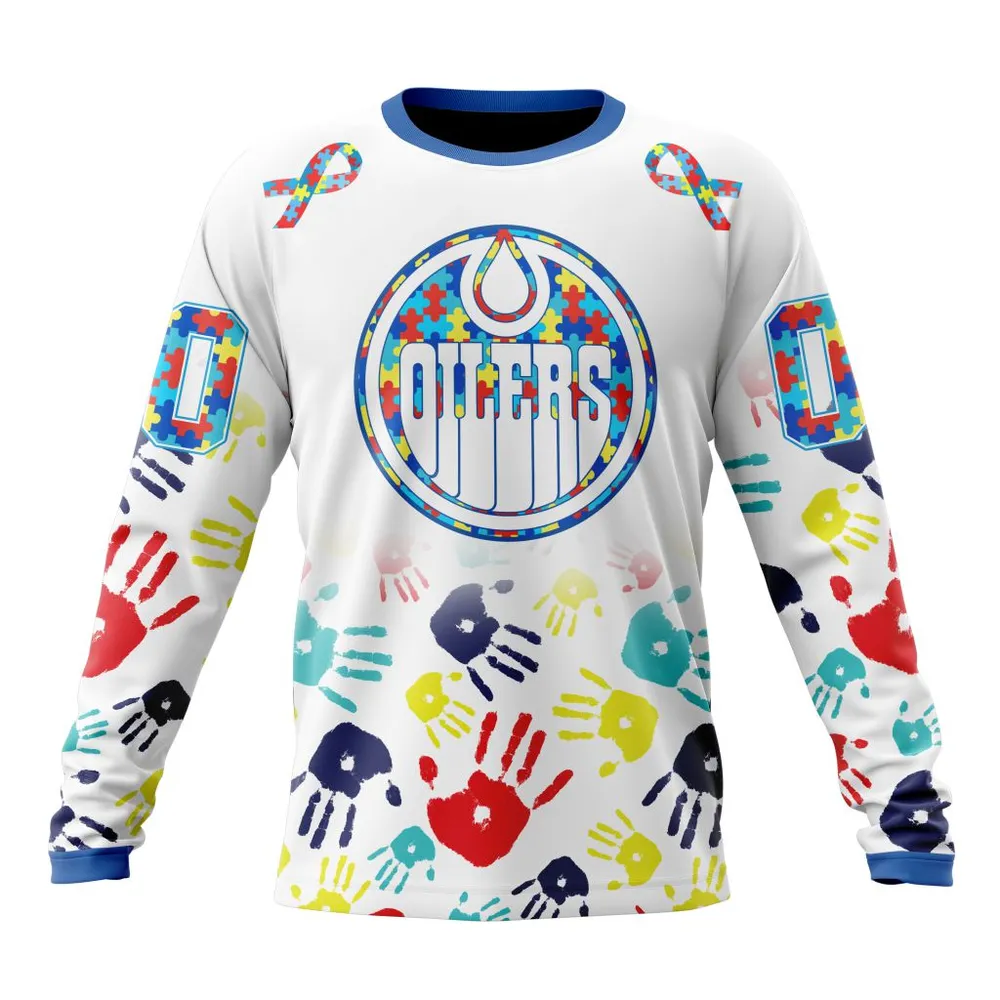 NHL Edmonton Oilers Special Autism Awareness Design St2203 Long Sleeved Sweatshirt 