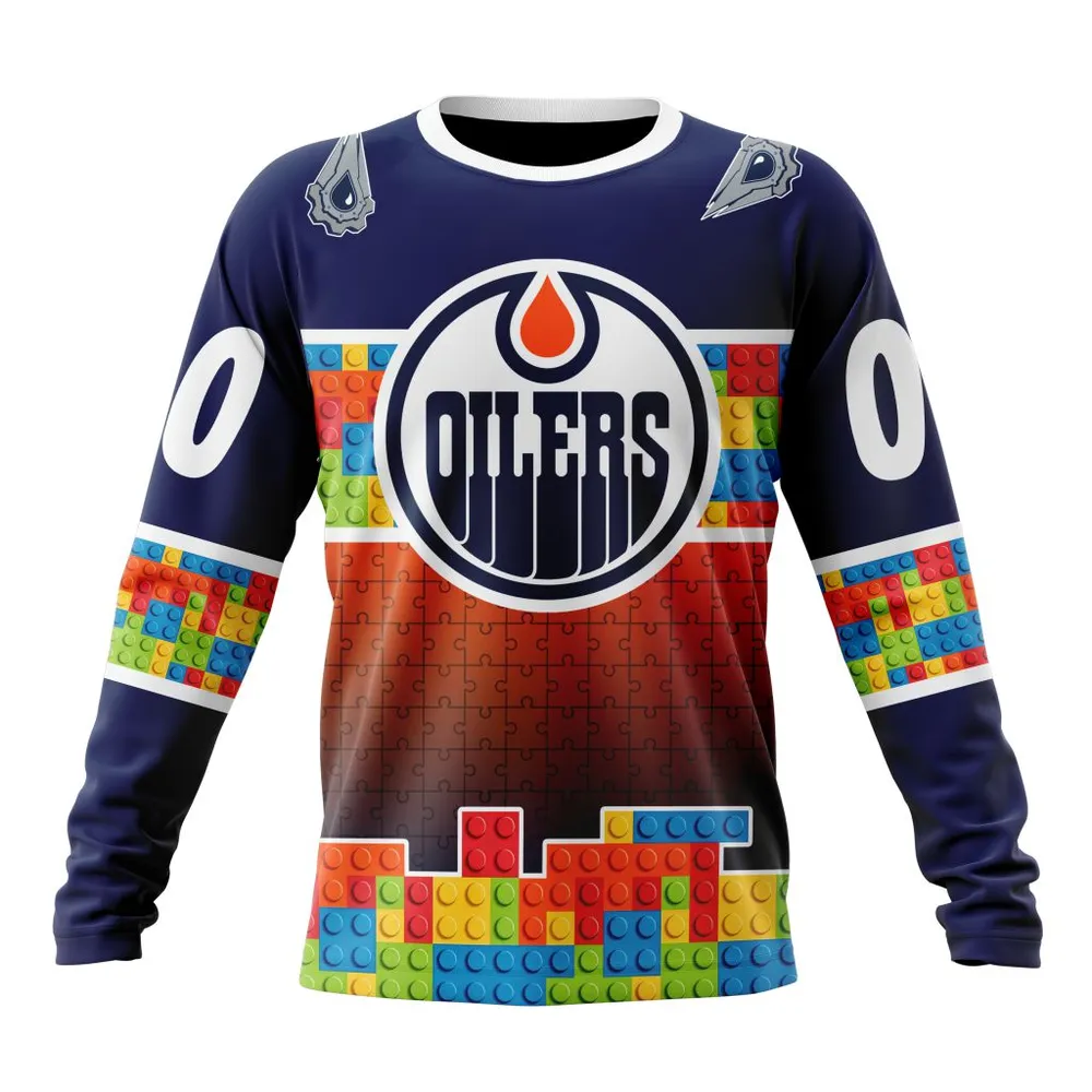 NHL Edmonton Oilers Special Autism Awareness Design V2301 Long Sleeved Sweatshirt 