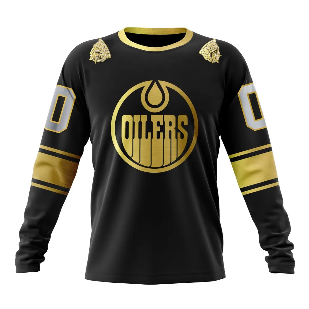 NHL Edmonton Oilers Special Black And Gold Design St2401 Long Sleeved Sweatshirt 