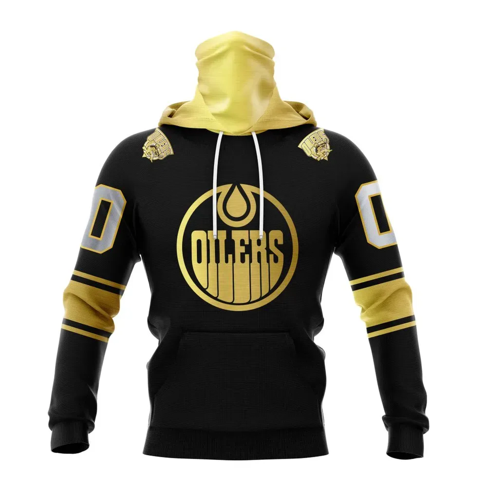 NHL Edmonton Oilers Special Black And Gold Design St2401 Mask Hoodie