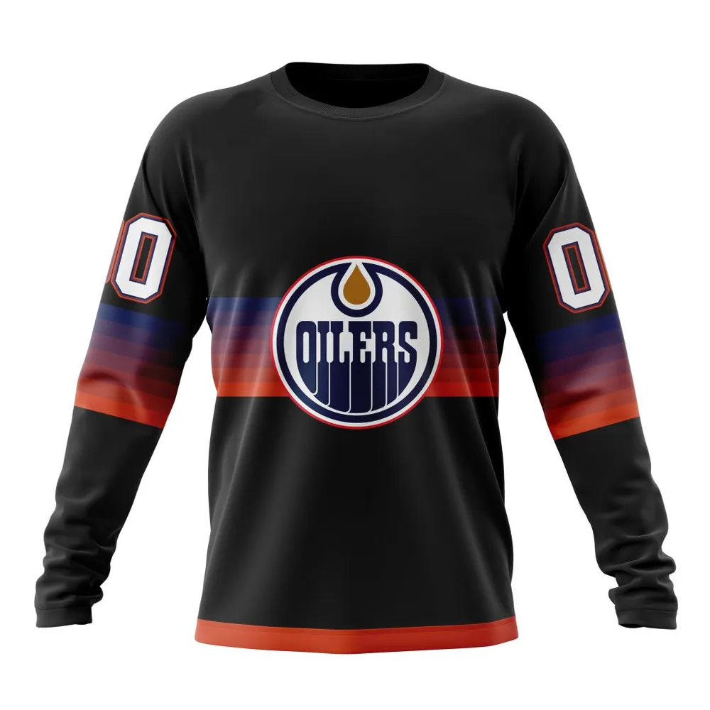 NHL Edmonton Oilers Special Black And Gradient Design St2301 Long Sleeved Sweatshirt 