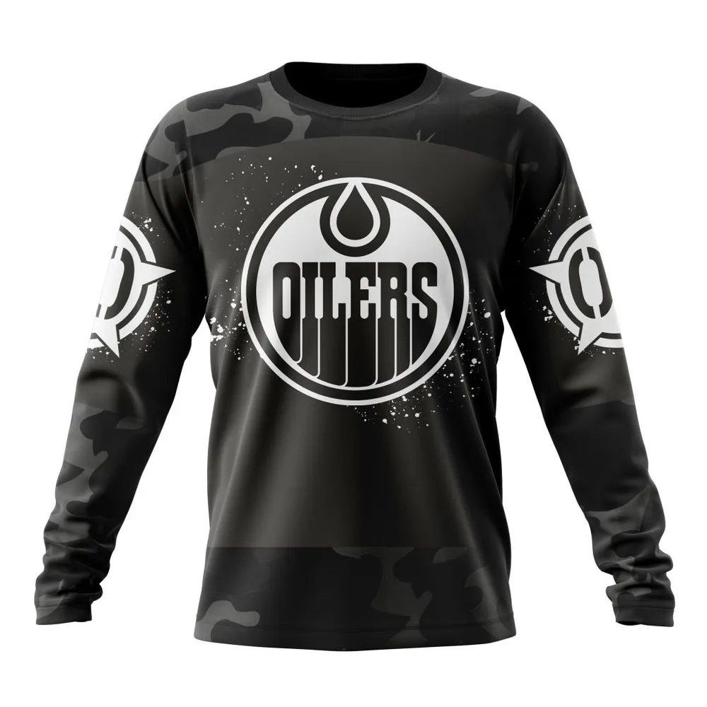 NHL Edmonton Oilers Special Black Camo Design For Veterans Day St2304 Long Sleeved Sweatshirt 