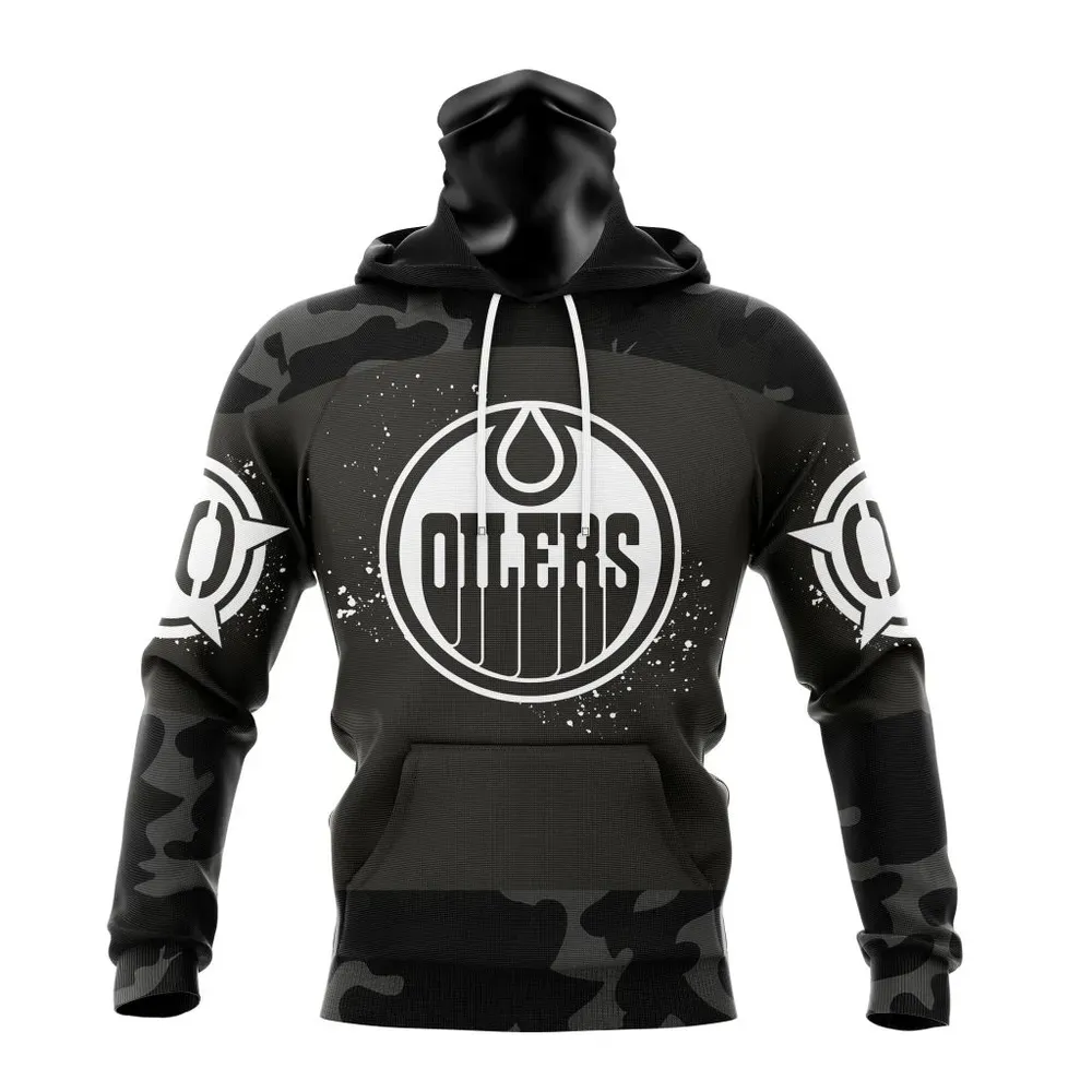 NHL Edmonton Oilers Special Black Camo Design For Veterans Day St2304 Mask Hoodie