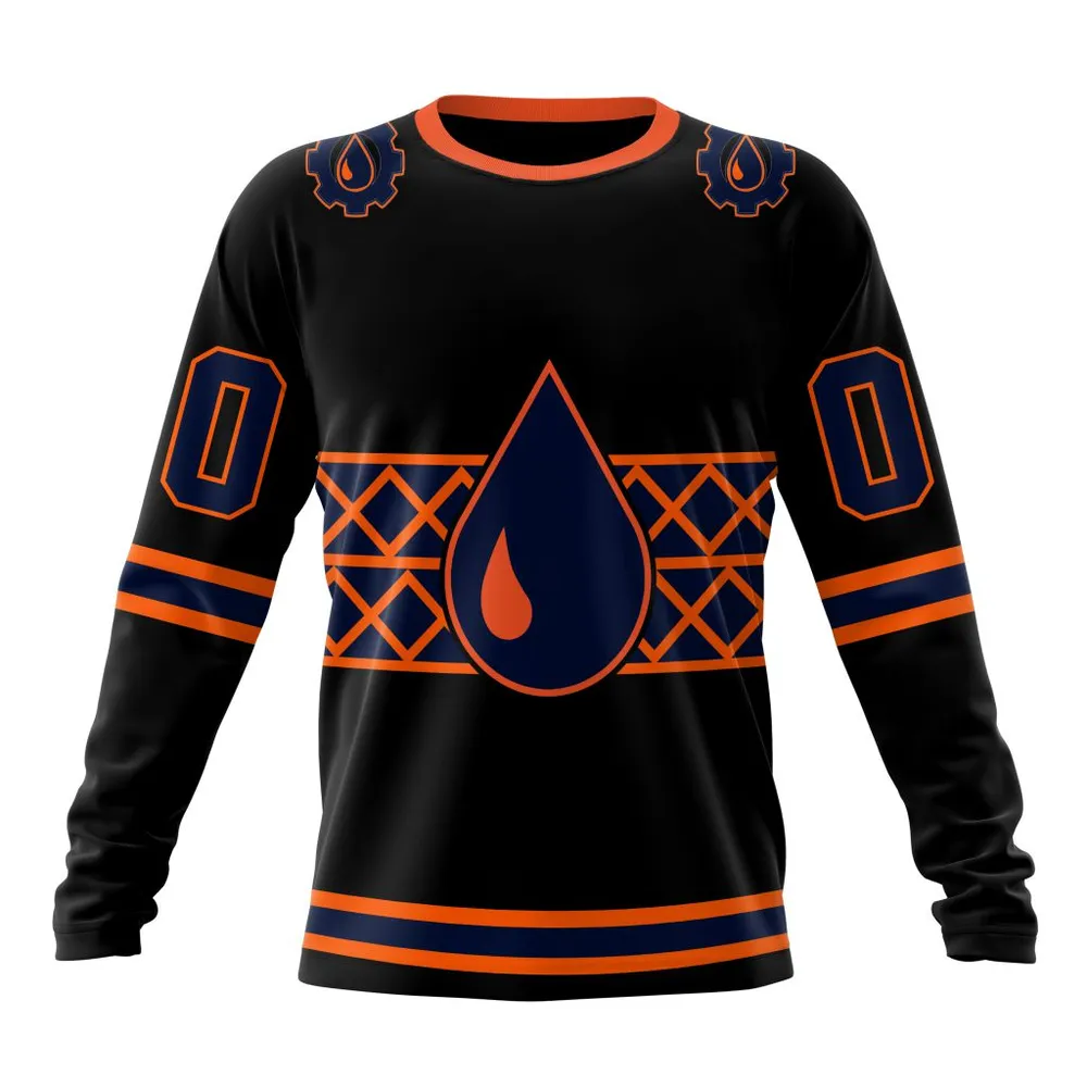 NHL Edmonton Oilers Special Blackout Design St2401 Long Sleeved Sweatshirt 