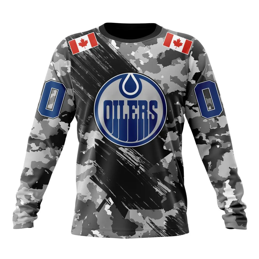 NHL Edmonton Oilers Special Camo Armed Forces Design St2301 Long Sleeved Sweatshirt 