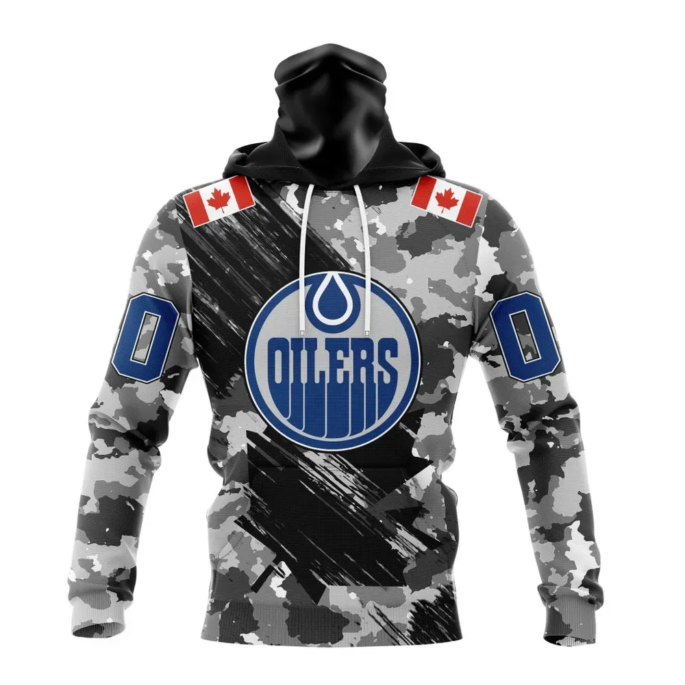 NHL Edmonton Oilers Special Camo Armed Forces Design St2301 Mask Hoodie