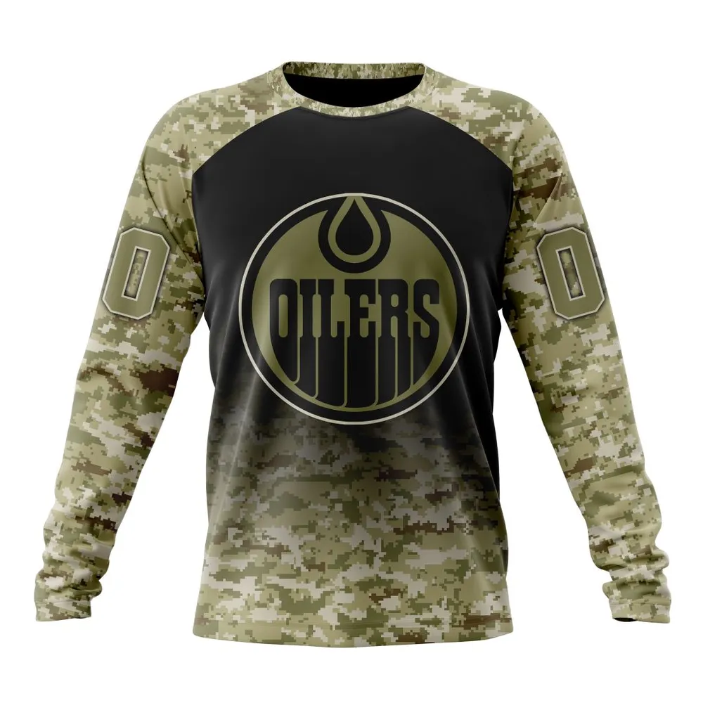 NHL Edmonton Oilers Special Camo Design For Remembrance Day St2302 Long Sleeved Sweatshirt 