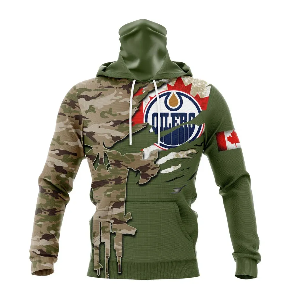 NHL Edmonton Oilers Special Camo Skull Design St2303 Mask Hoodie