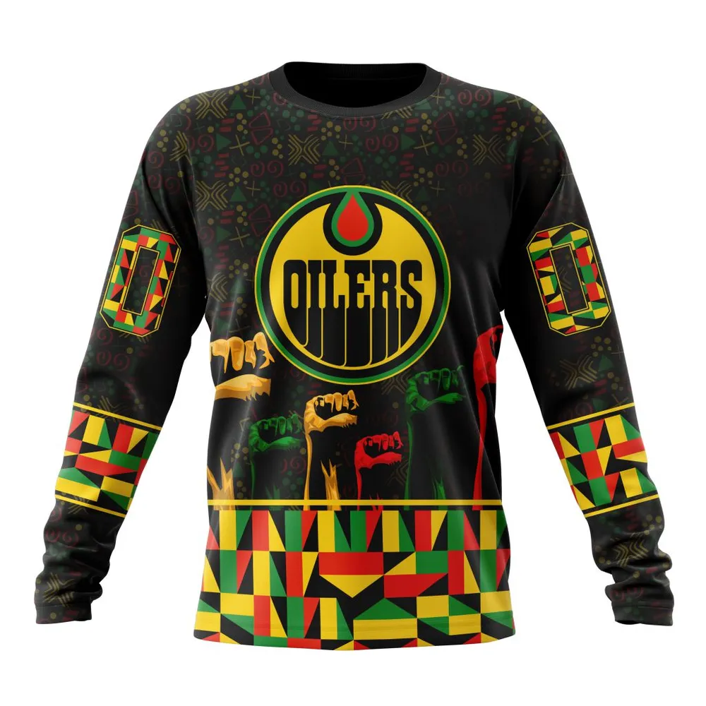 NHL Edmonton Oilers Special Design Celebrate Black History Month St2201 Long Sleeved Sweatshirt 