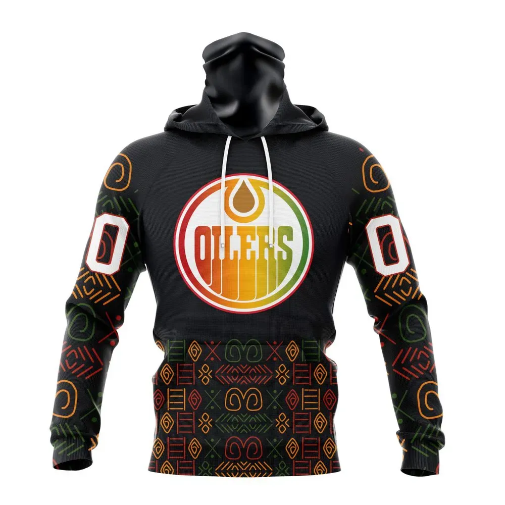 NHL Edmonton Oilers Special Design For Black History Month St2401 Mask Hoodie