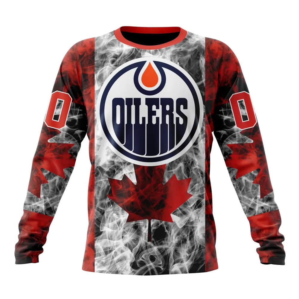 NHL Edmonton Oilers Special Design For Canada Day St2401 Long Sleeved Sweatshirt 