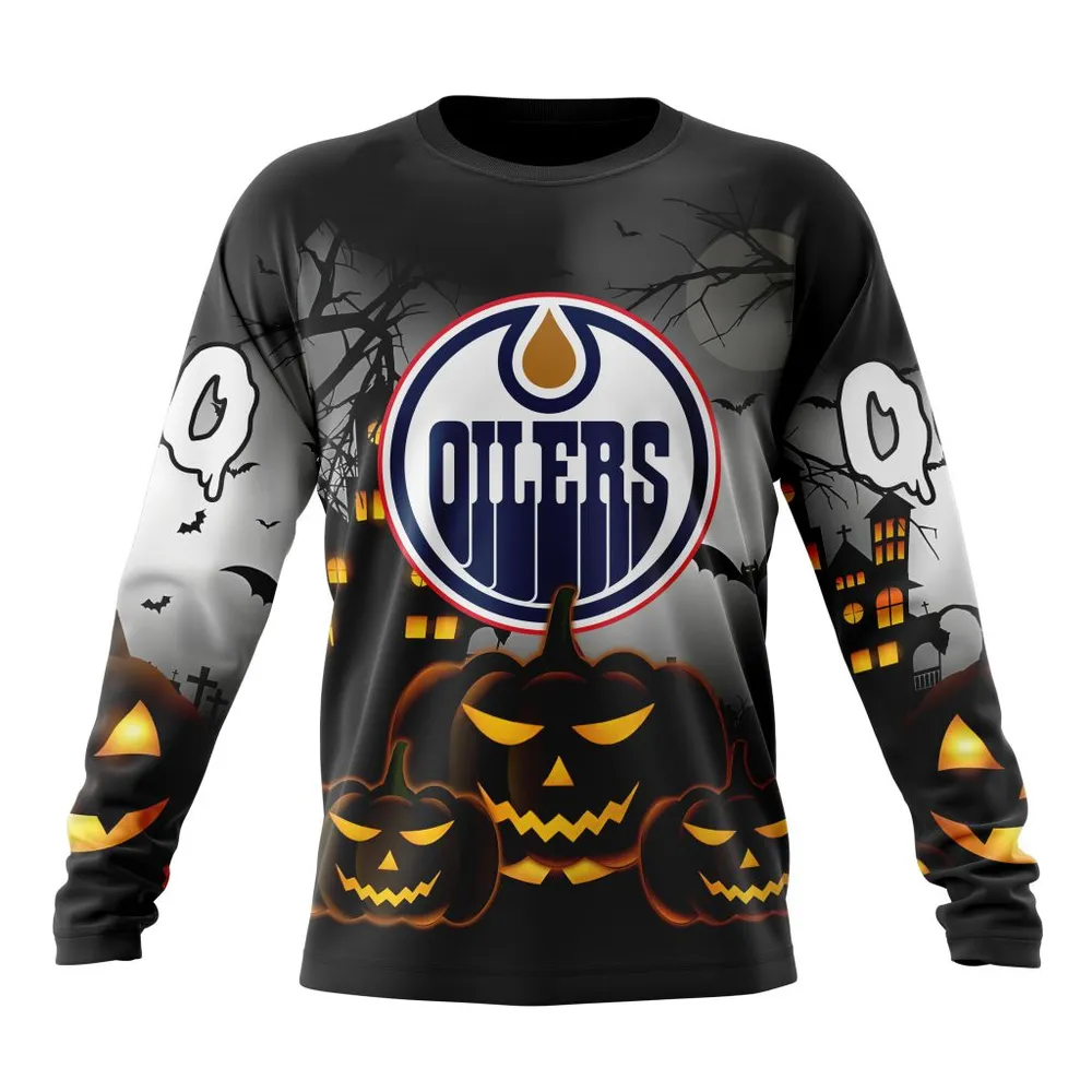 NHL Edmonton Oilers Special Design For Halloween St2302 Long Sleeved Sweatshirt 