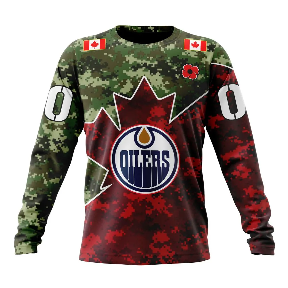 NHL Edmonton Oilers Special Design For Remembrance Day St2201 Long Sleeved Sweatshirt 