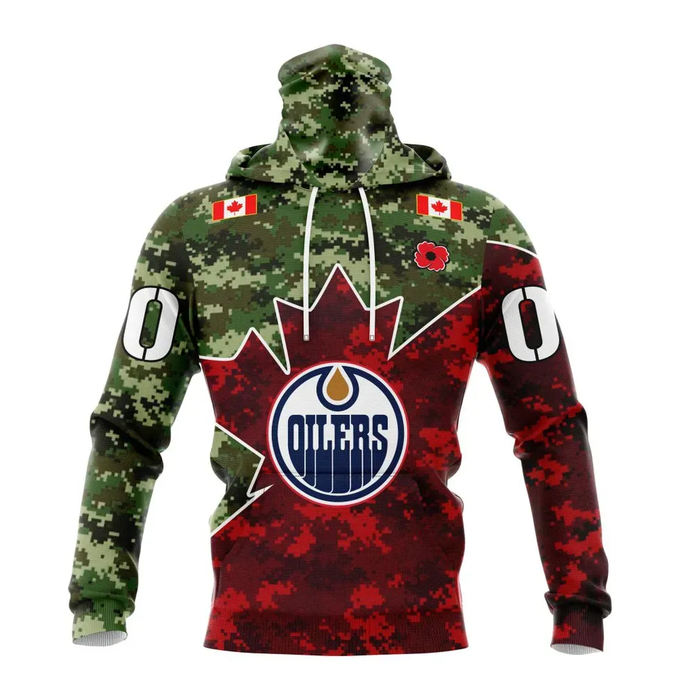 NHL Edmonton Oilers Special Design For Remembrance Day St2201 Mask Hoodie