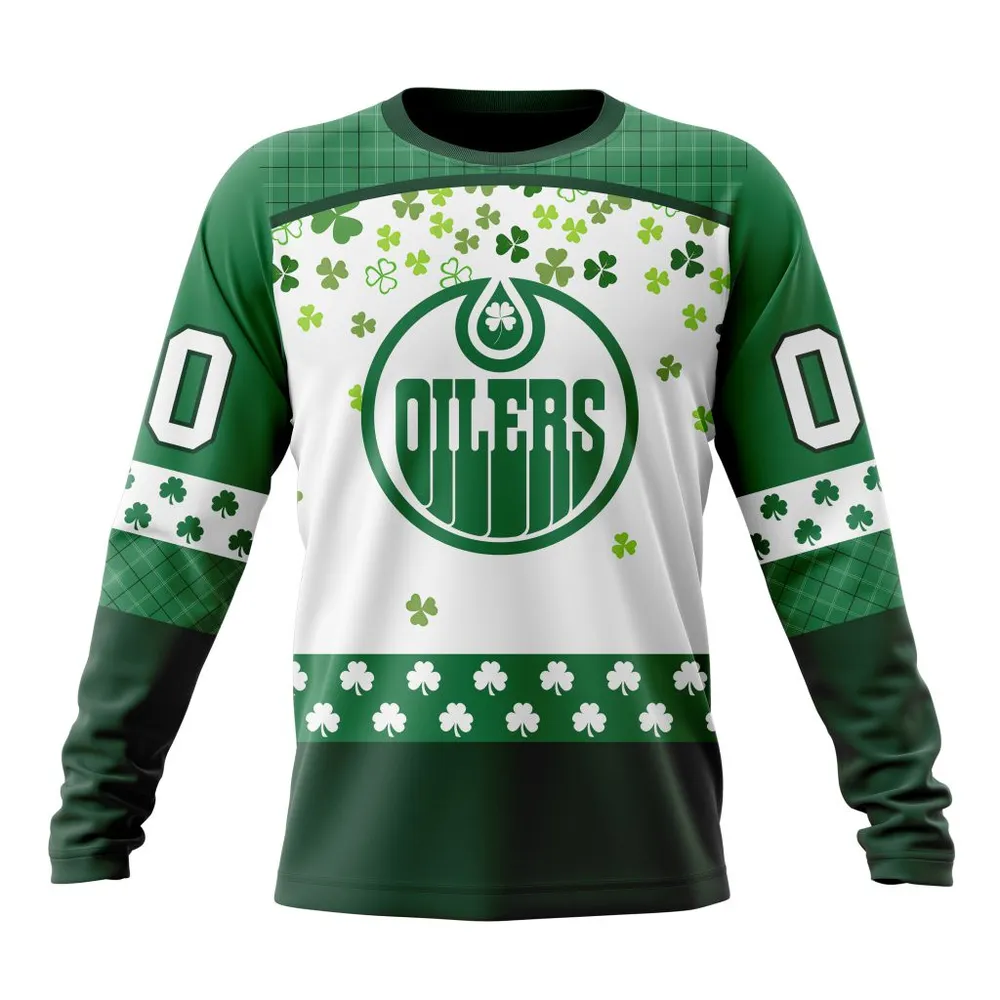 NHL Edmonton Oilers Special Design For St. Patrick Day St2401 Long Sleeved Sweatshirt 