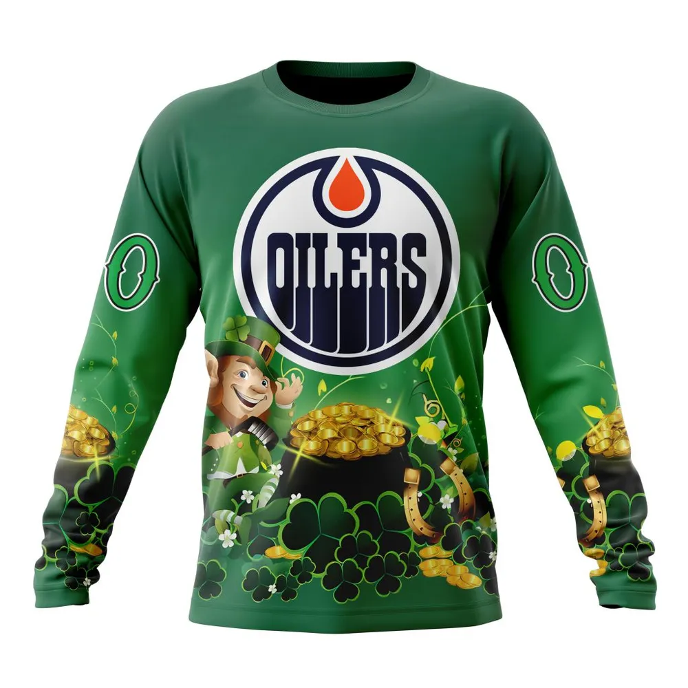 NHL Edmonton Oilers Special Design For St. Patrickâ€™S Day St2403 Long Sleeved Sweatshirt 