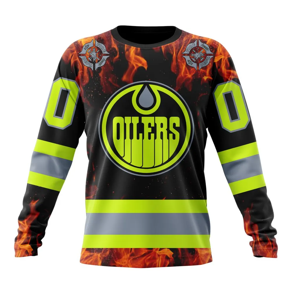 NHL Edmonton Oilers Special Design Honoring Firefighters St2401 Long Sleeved Sweatshirt 