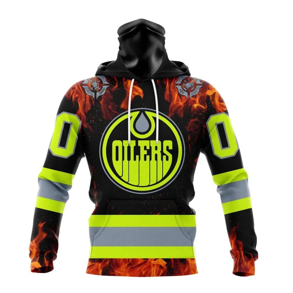 NHL Edmonton Oilers Special Design Honoring Firefighters St2401 Mask Hoodie