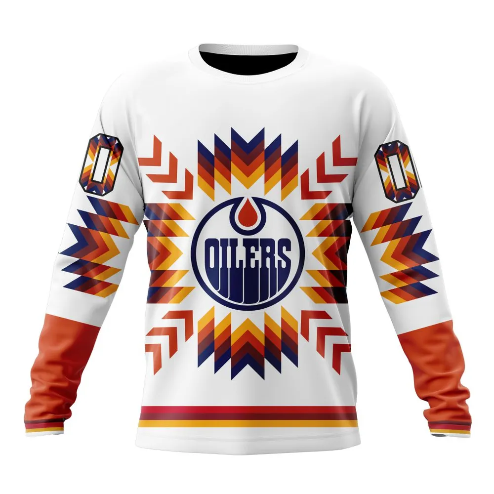 NHL Edmonton Oilers Special Design With Native Pattern St2302 Long Sleeved Sweatshirt 