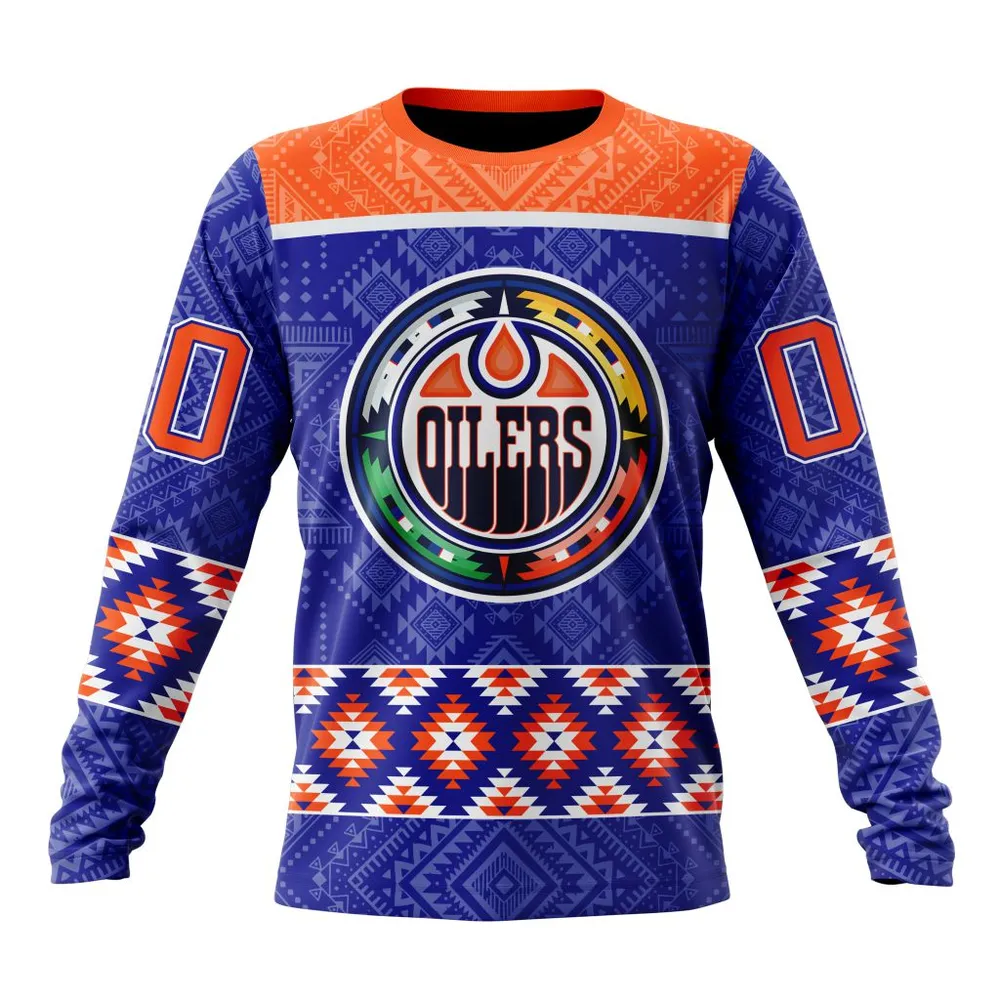 NHL Edmonton Oilers Special Design With Native Pattern St2303 Long Sleeved Sweatshirt 