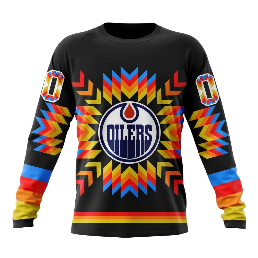 NHL Edmonton Oilers Special Design With Native Pattern St2306 Long Sleeved Sweatshirt 