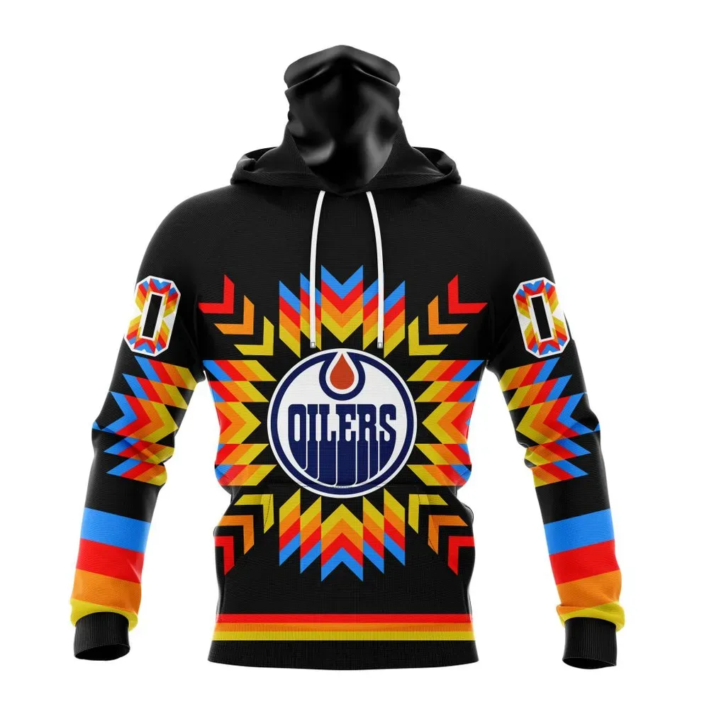 NHL Edmonton Oilers Special Design With Native Pattern St2306 Mask Hoodie