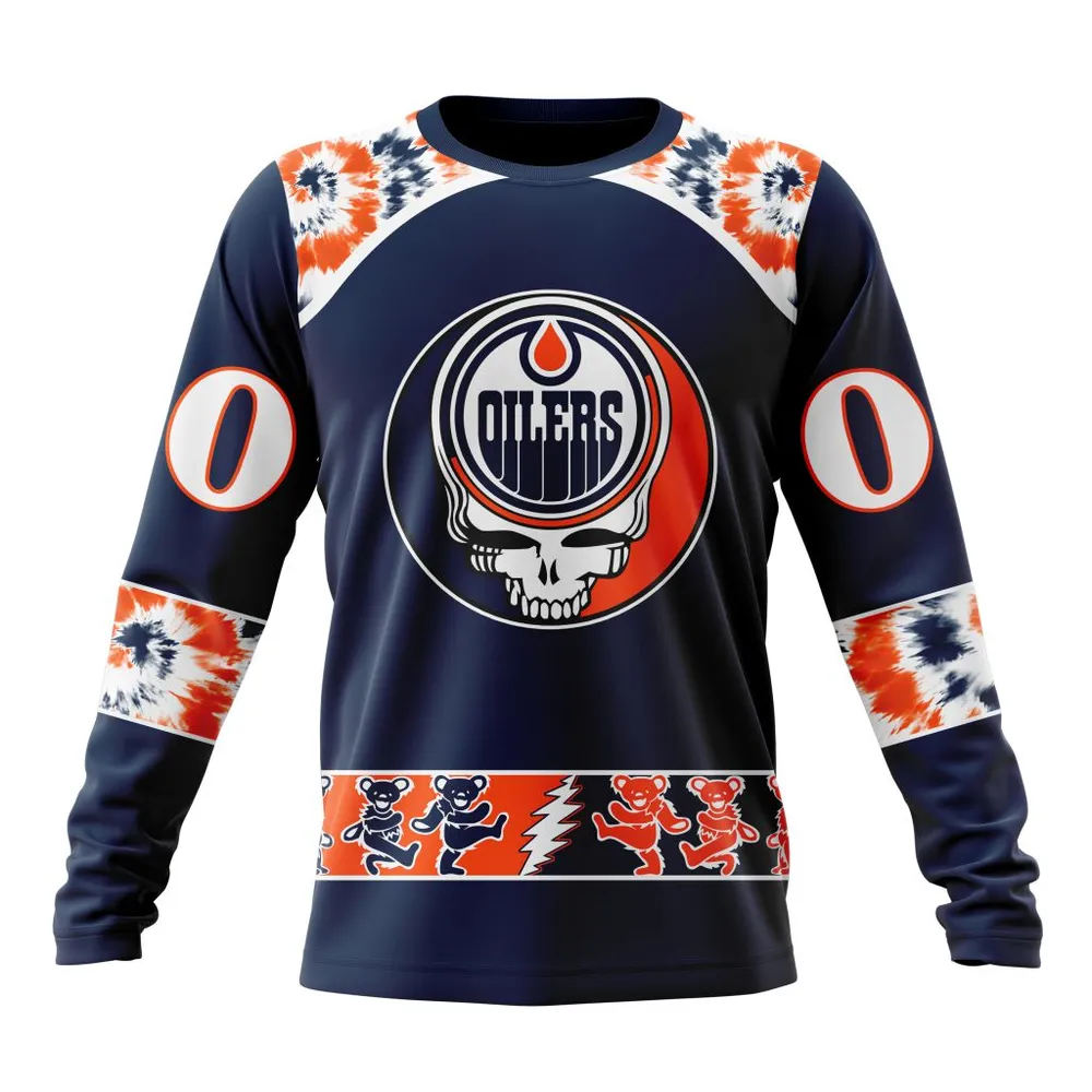 NHL Edmonton Oilers Special Grateful Dead Design St2301 Long Sleeved Sweatshirt 