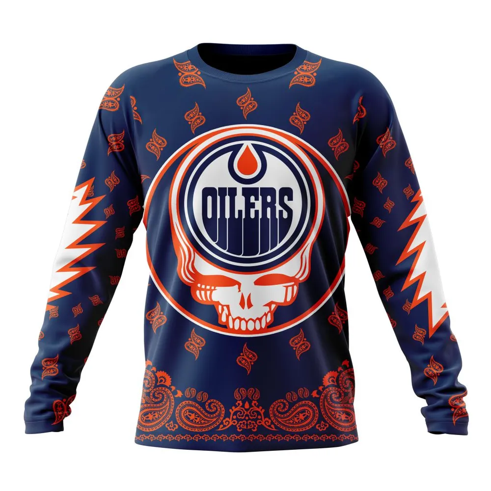 NHL Edmonton Oilers Special Grateful Dead Design St2303 Long Sleeved Sweatshirt 