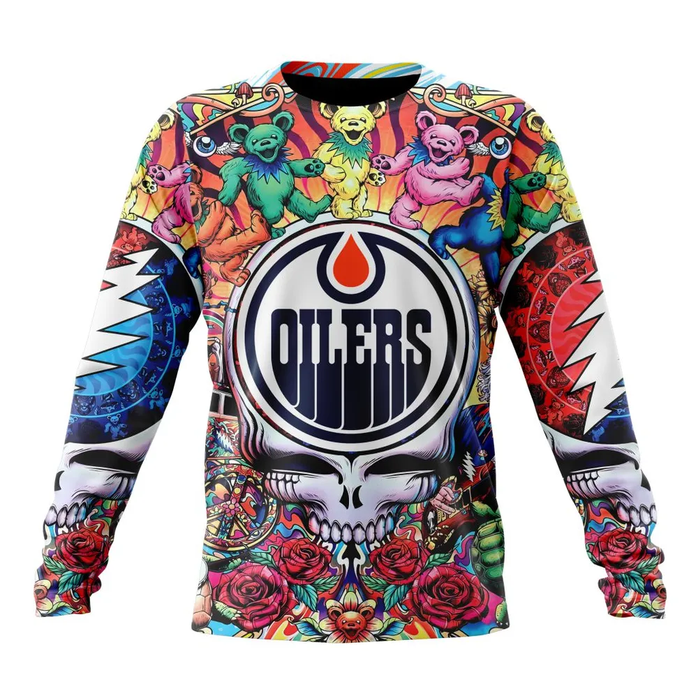 NHL Edmonton Oilers Special Grateful Dead Design St2304 Long Sleeved Sweatshirt 