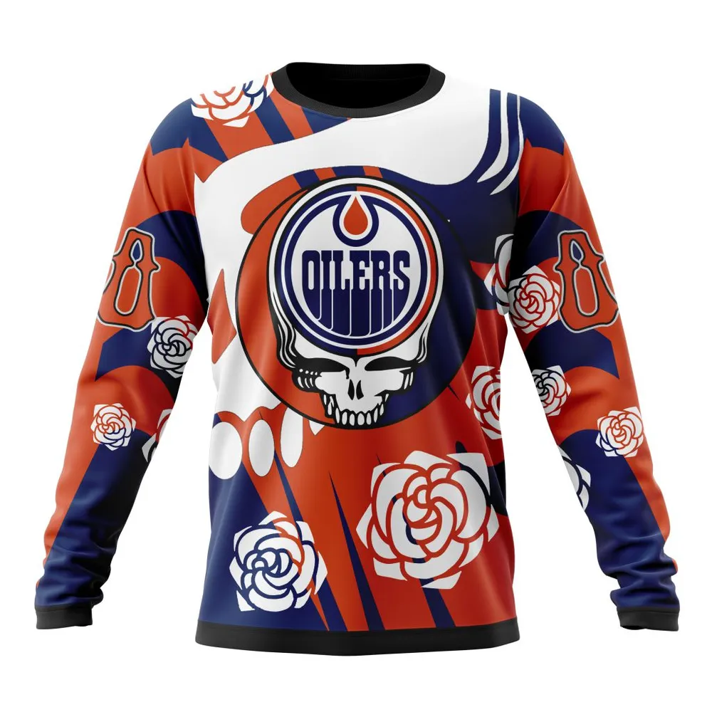 NHL Edmonton Oilers Special Grateful Dead Design St2305 Long Sleeved Sweatshirt 