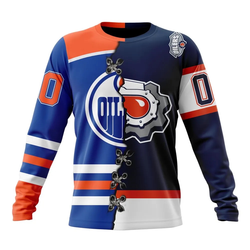 NHL Edmonton Oilers Special Home Mix Reverse Retro Personalized Kits Long Sleeved Sweatshirt 