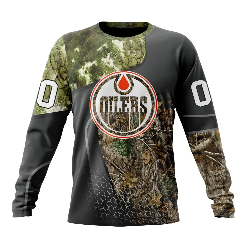 NHL Edmonton Oilers Special Hunting Camo Design St2302 Long Sleeved Sweatshirt 