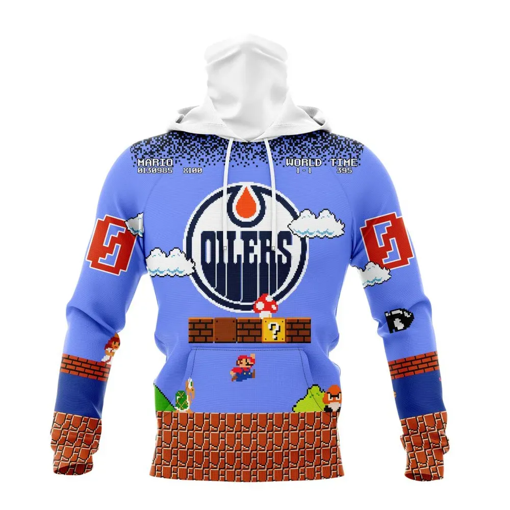 NHL Edmonton Oilers Special Kits With Super Mario Game Design Mask Hoodie