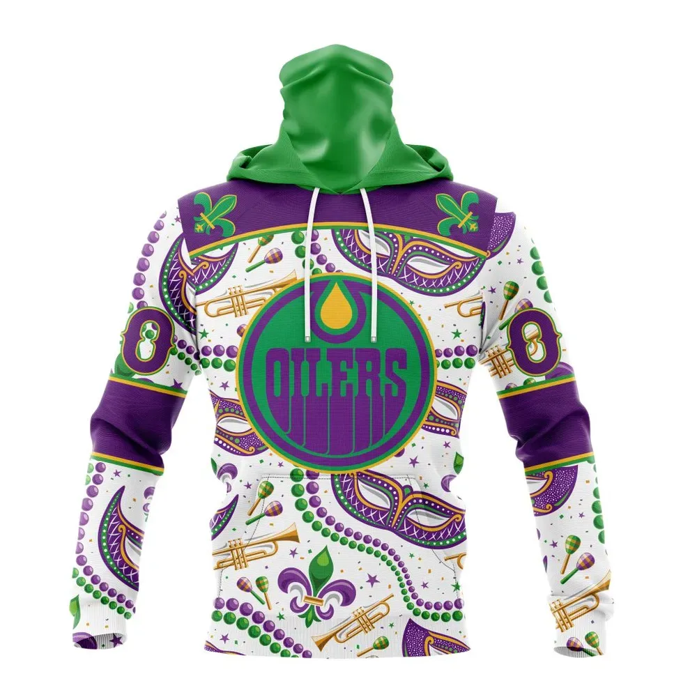 NHL Edmonton Oilers Special Mardi Gras Design St2401 Mask Hoodie