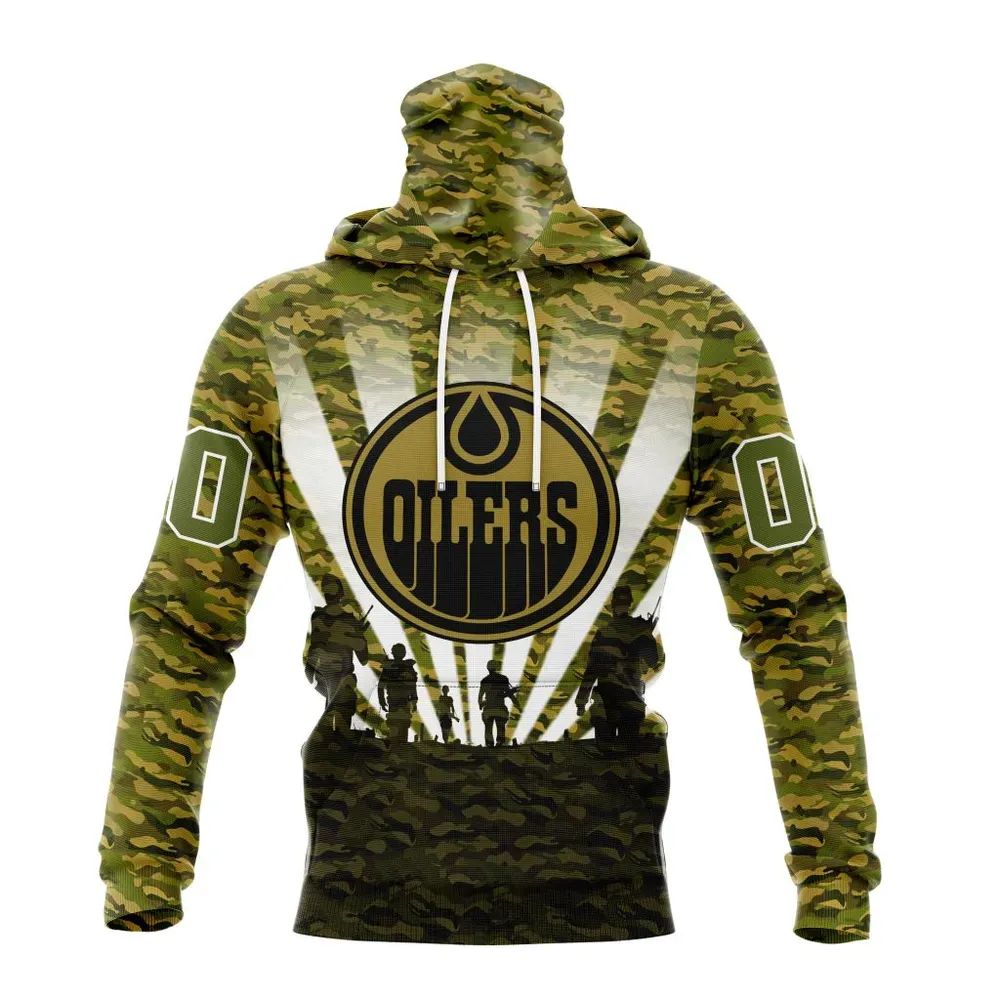 NHL Edmonton Oilers Special Military Camo Kits For Veterans Day And Rememberance Day St2201 Mask Hoodie