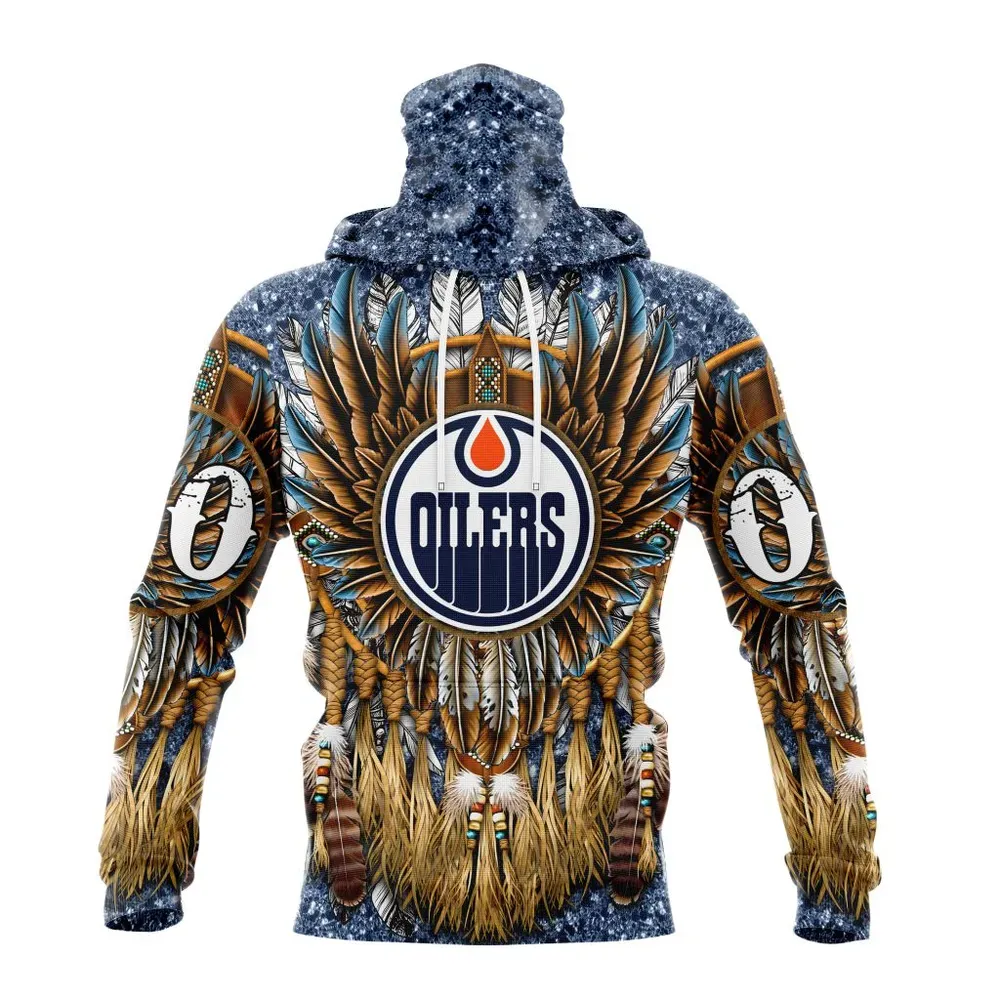 NHL Edmonton Oilers Special Native Costume Design St2201 Mask Hoodie