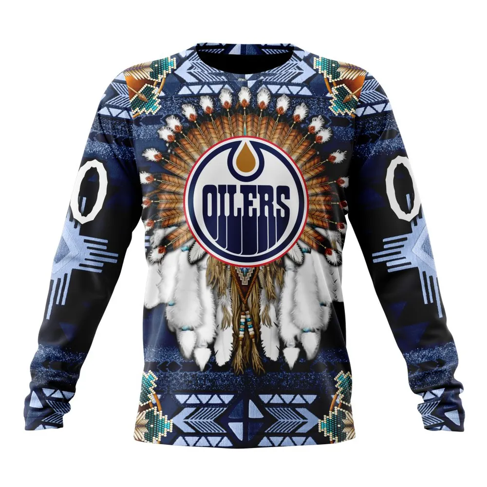 NHL Edmonton Oilers Special Native Costume Design St2202 Long Sleeved Sweatshirt 