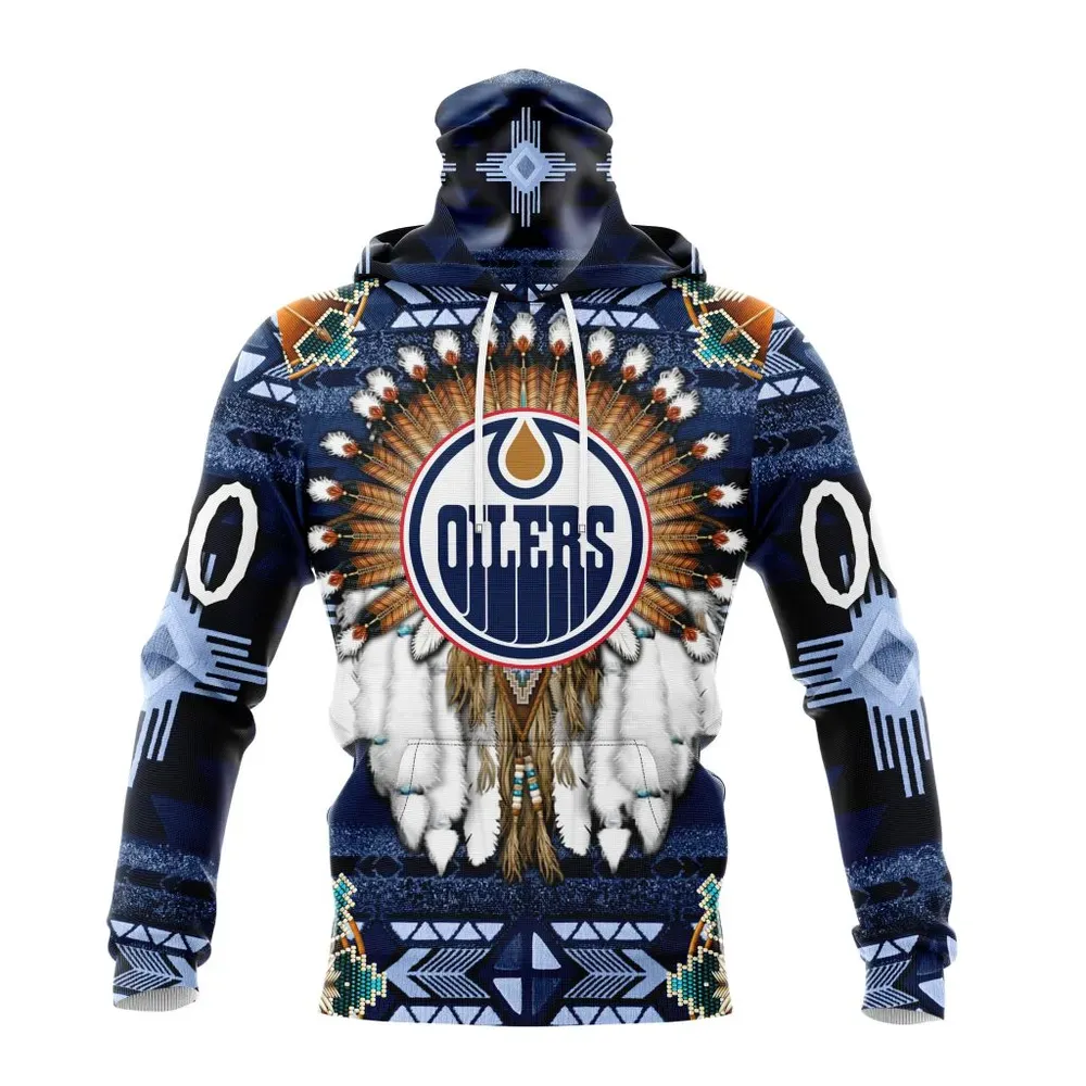 NHL Edmonton Oilers Special Native Costume Design St2202 Mask Hoodie