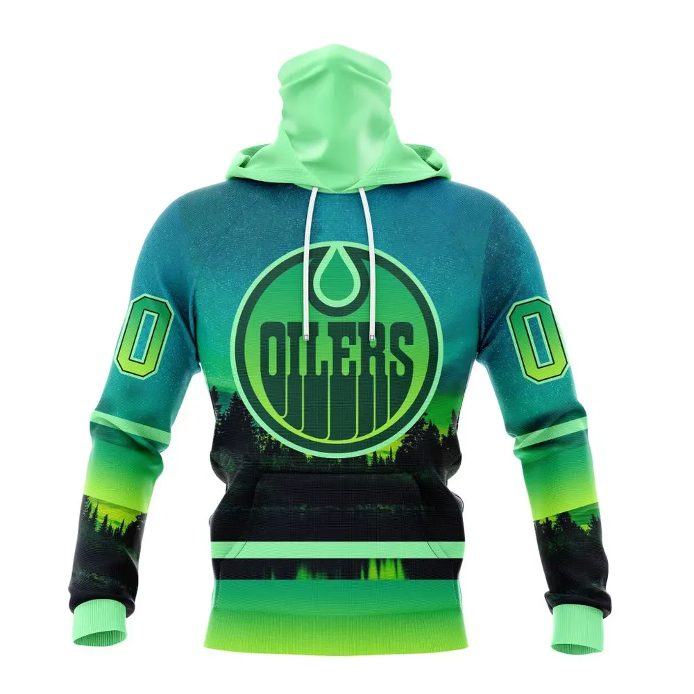 NHL Edmonton Oilers Special Northern Lights Design St2302 Mask Hoodie