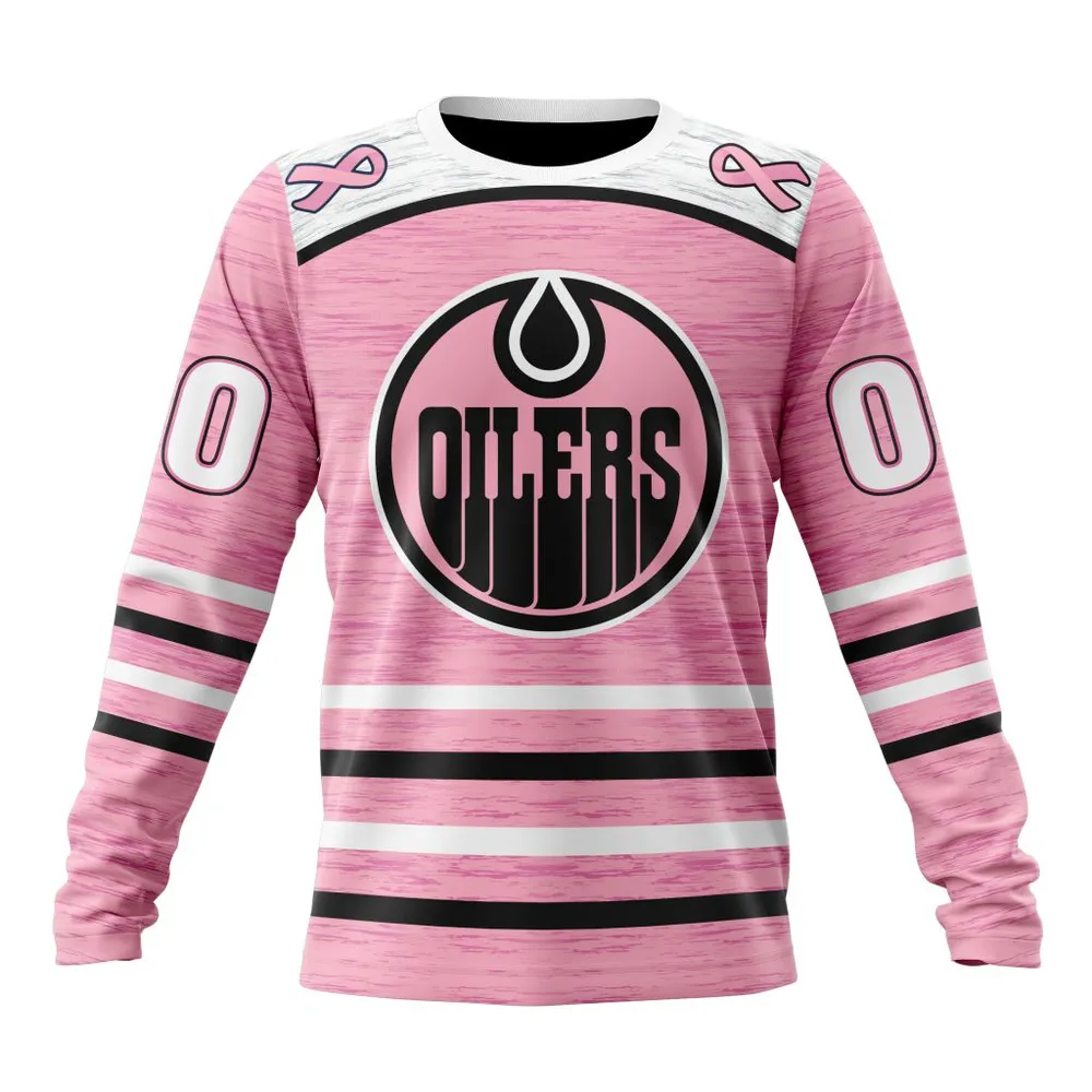 NHL Edmonton Oilers Special Pink Fight Breast Cancer Design St2304 Long Sleeved Sweatshirt 