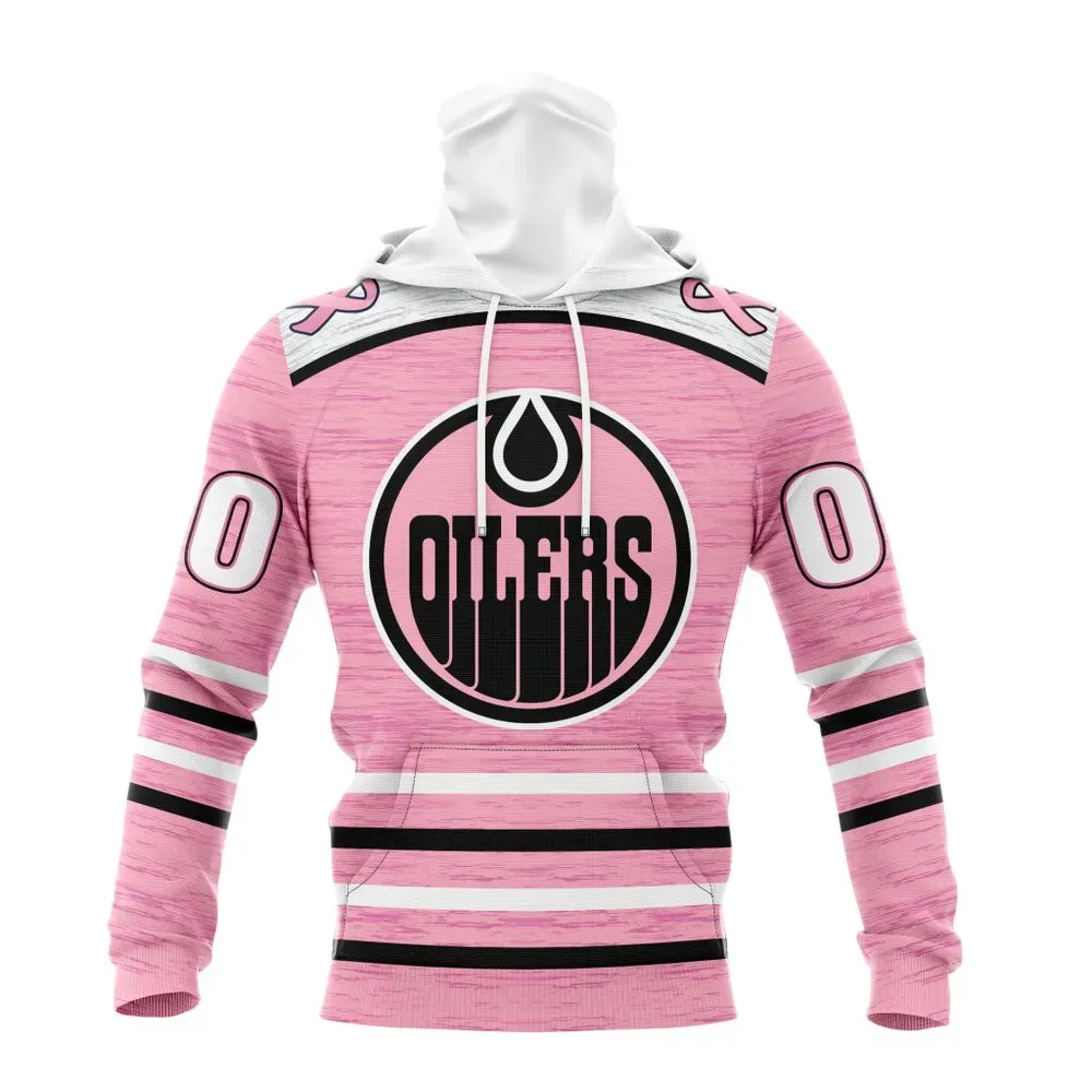 NHL Edmonton Oilers Special Pink Fight Breast Cancer Design St2304 Mask Hoodie