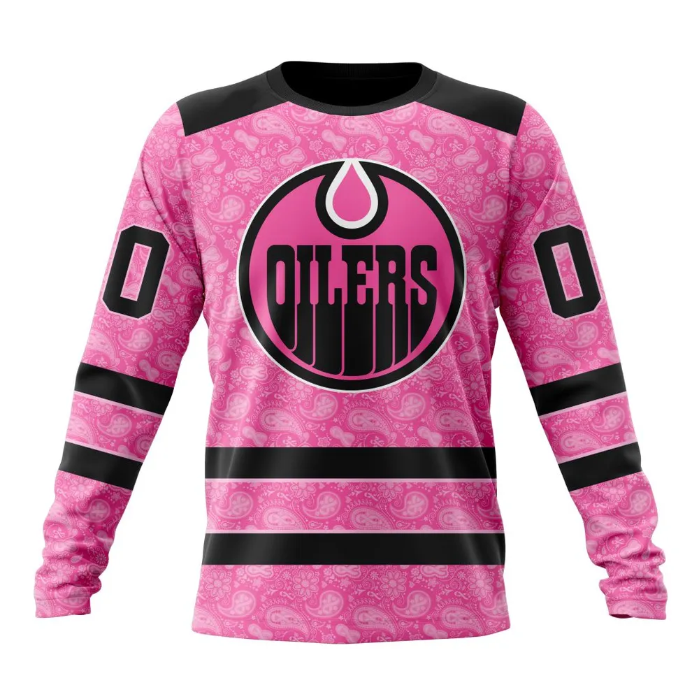 NHL Edmonton Oilers Special Pink Fight Breast Cancer St2306 Long Sleeved Sweatshirt 