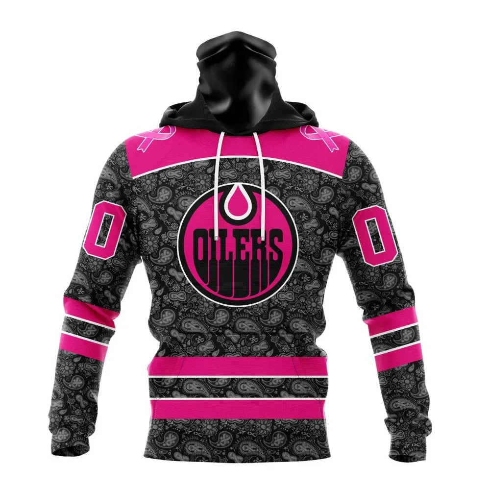 NHL Edmonton Oilers Special Pink In The Rink Fight Breast Cancer St2301 Mask Hoodie