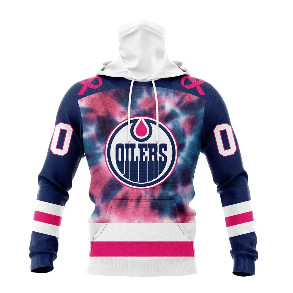 NHL Edmonton Oilers Special Pink October Fight Breast Cancer St2303 Mask Hoodie