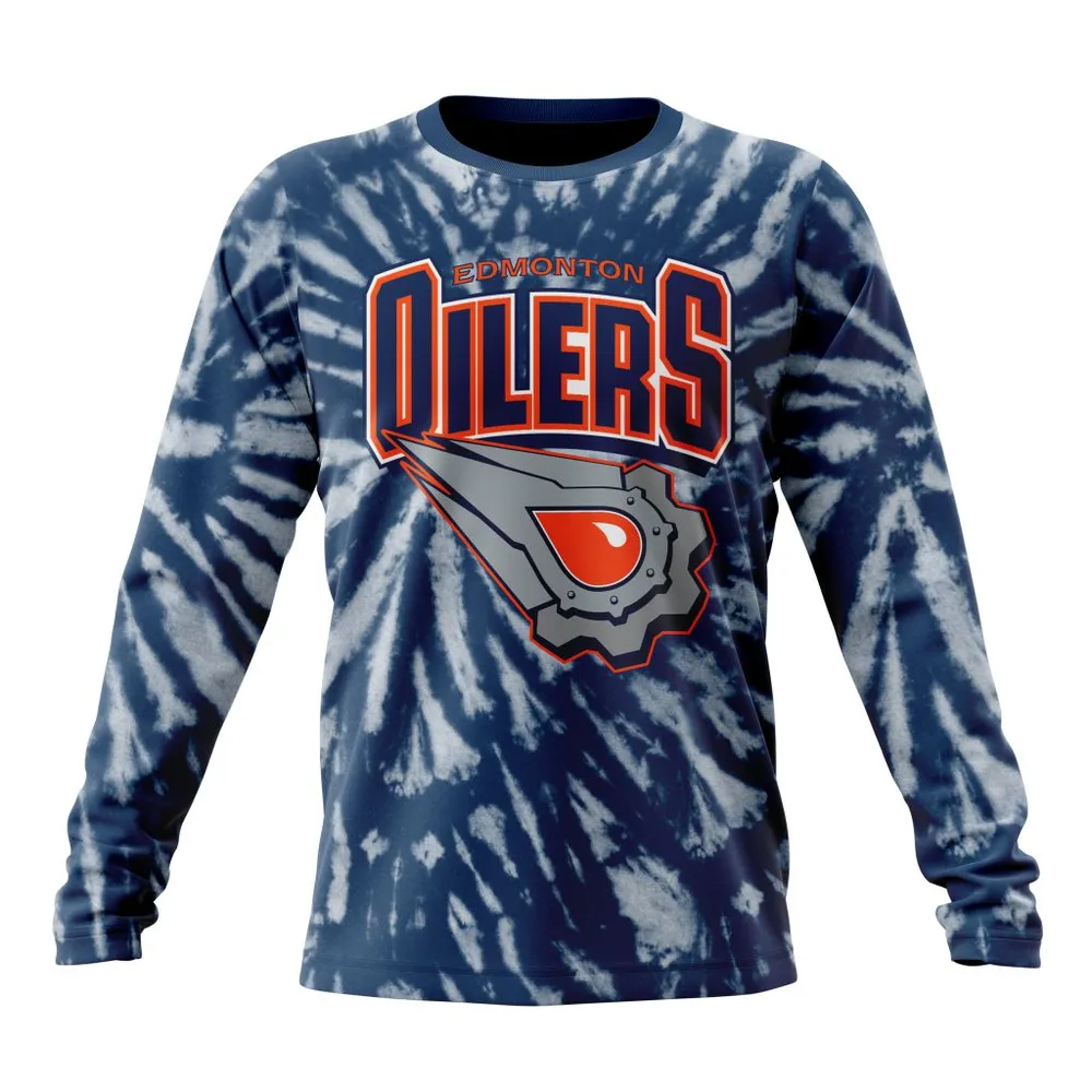 NHL Edmonton Oilers Special Retro Vintage Tie Dye St2201 Long Sleeved Sweatshirt 